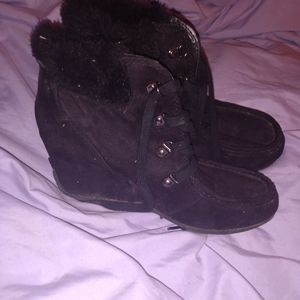 Wedged ankle booties